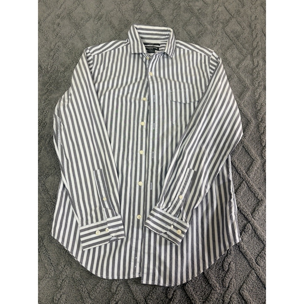 Liz Claiborne Button Up Shirt Size S Striped Cotton Men's Grey and white